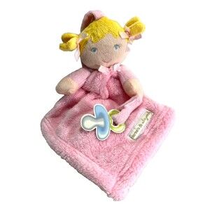 Blankets & Beyond Pink Plush Blonde Girl Blue Eyes Baby Security Toy Lovey NEW